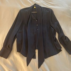Blue silk Theory tie-neck blouse